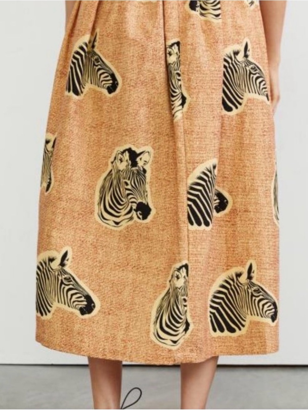 Anthropologie Tan Midi Skirt with Zebra Head Print - Picture 3 of 11